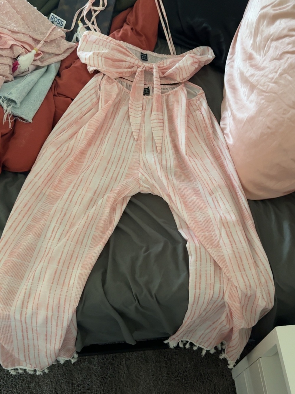 SHEIN Light Pink Striped 2 Piece Wide-Leg Pants and Bra